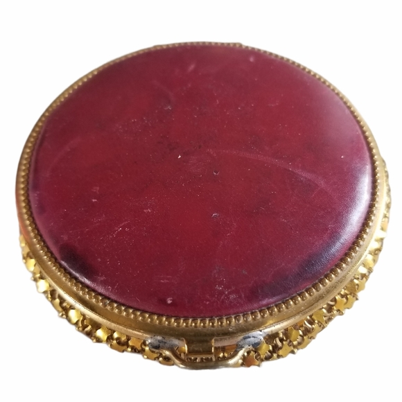 Vintage Antique Art Deco 1920s Leather Gold Tone Metal Mesh Mirrored Compact - Picture 2 of 13